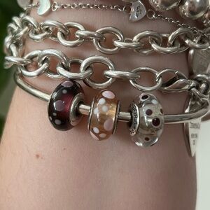 Three Retired Authentic Pandora Purple & Pink 'Bubbles' Polka Dot Charms